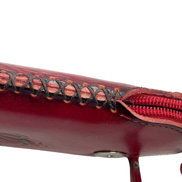 Tropical Cow And Turtle Wristlet Womens Red Leather Unique Funky Retro Strap - Picture 6 of 16